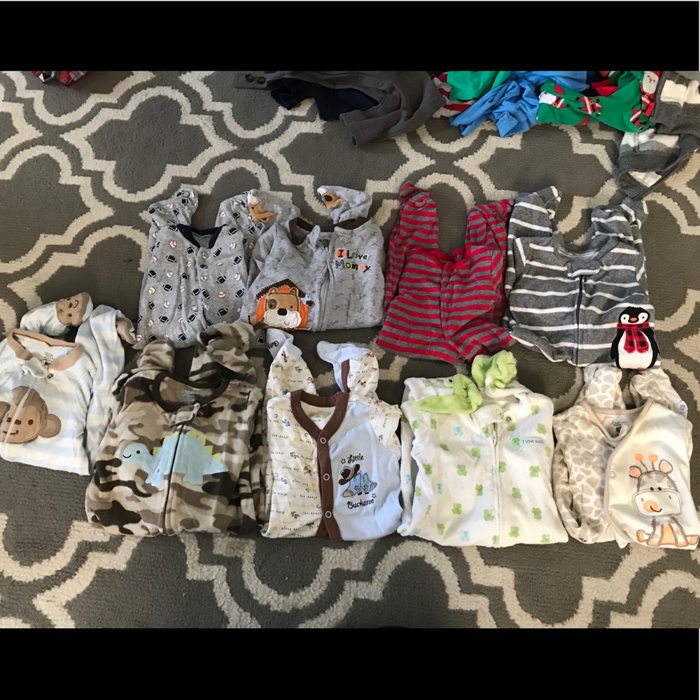 Lot of 9 baby boy onesie feet pajamas-6 months